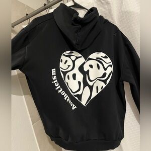 Black Hoodie with Heart and Smiley Design